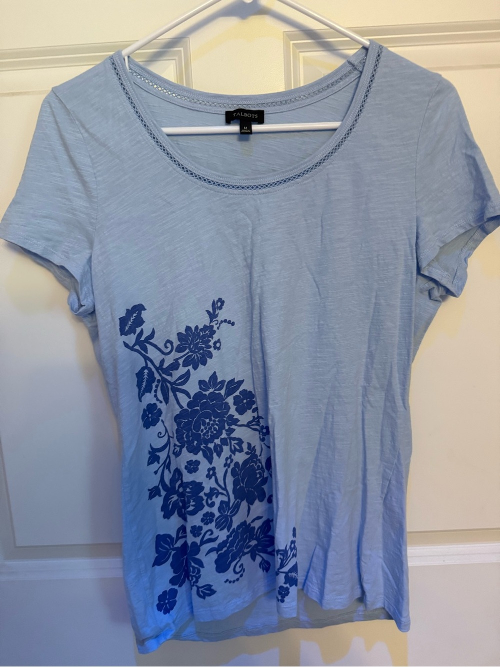 Talbots Light Blue Tee with Navy Floral Print